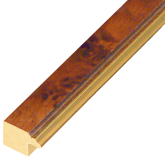 Moulding burl veneer 15mm - matt brown with gold fillet - 115RAD