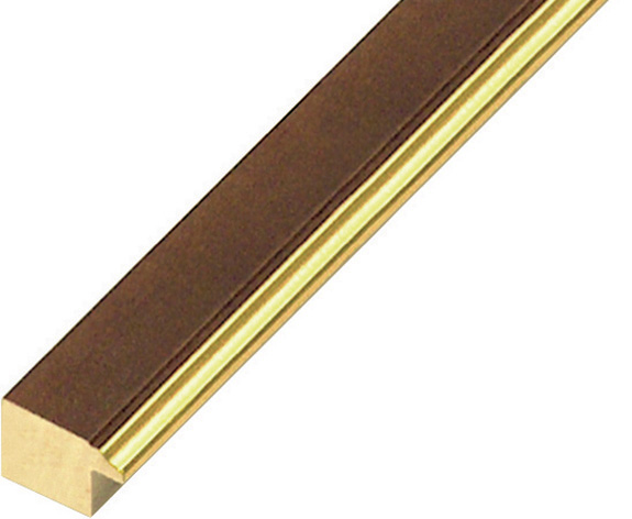 Moulding finger-jointed pine 20mm - walnut with gold edge