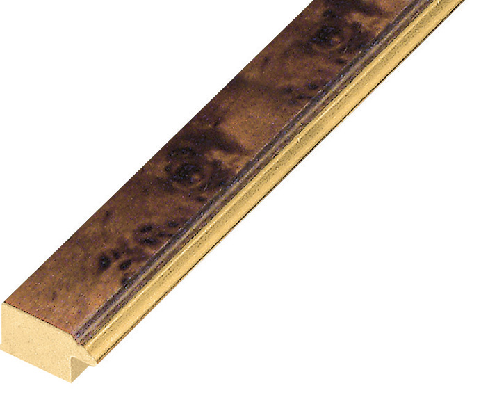 Moulding burl veneer 20mm - matt brown with gold edge - 120RAD