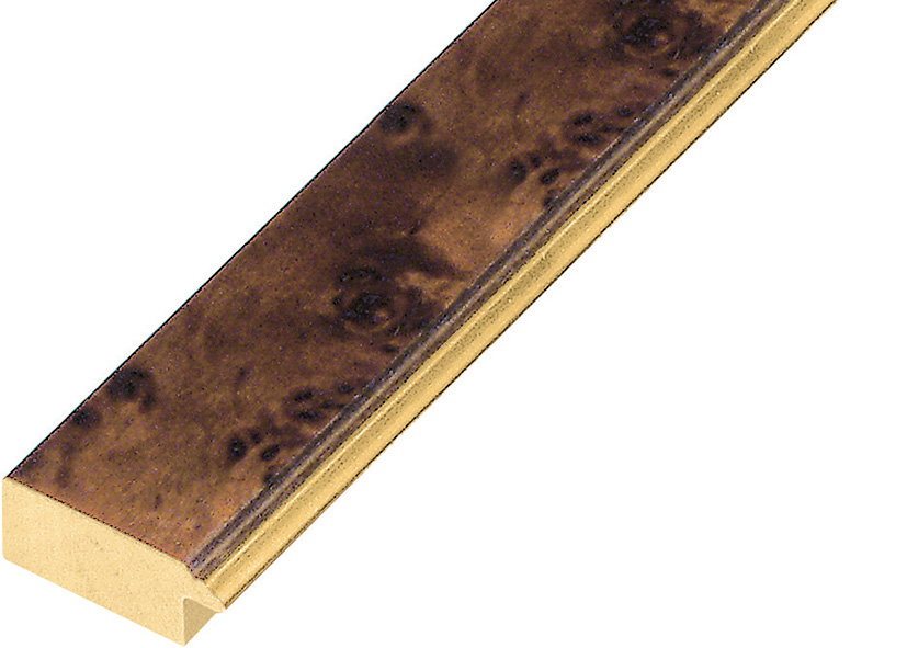 Moulding burl veneer 30mm - matt brown with gold edge - 130RAD