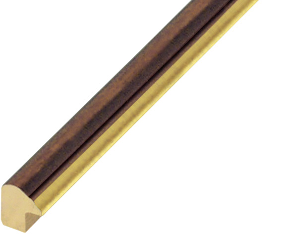 Moulding finger-jointed pine 13mm - antique walnut with gold edge