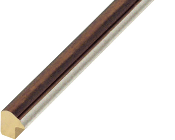 Moulding finger-jointed pine 13mm - antique walnut with silver edge
