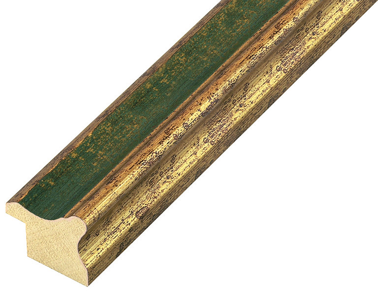 Moulding finger-jointed pine, 25mm - finish gold, green band - 256VERDE