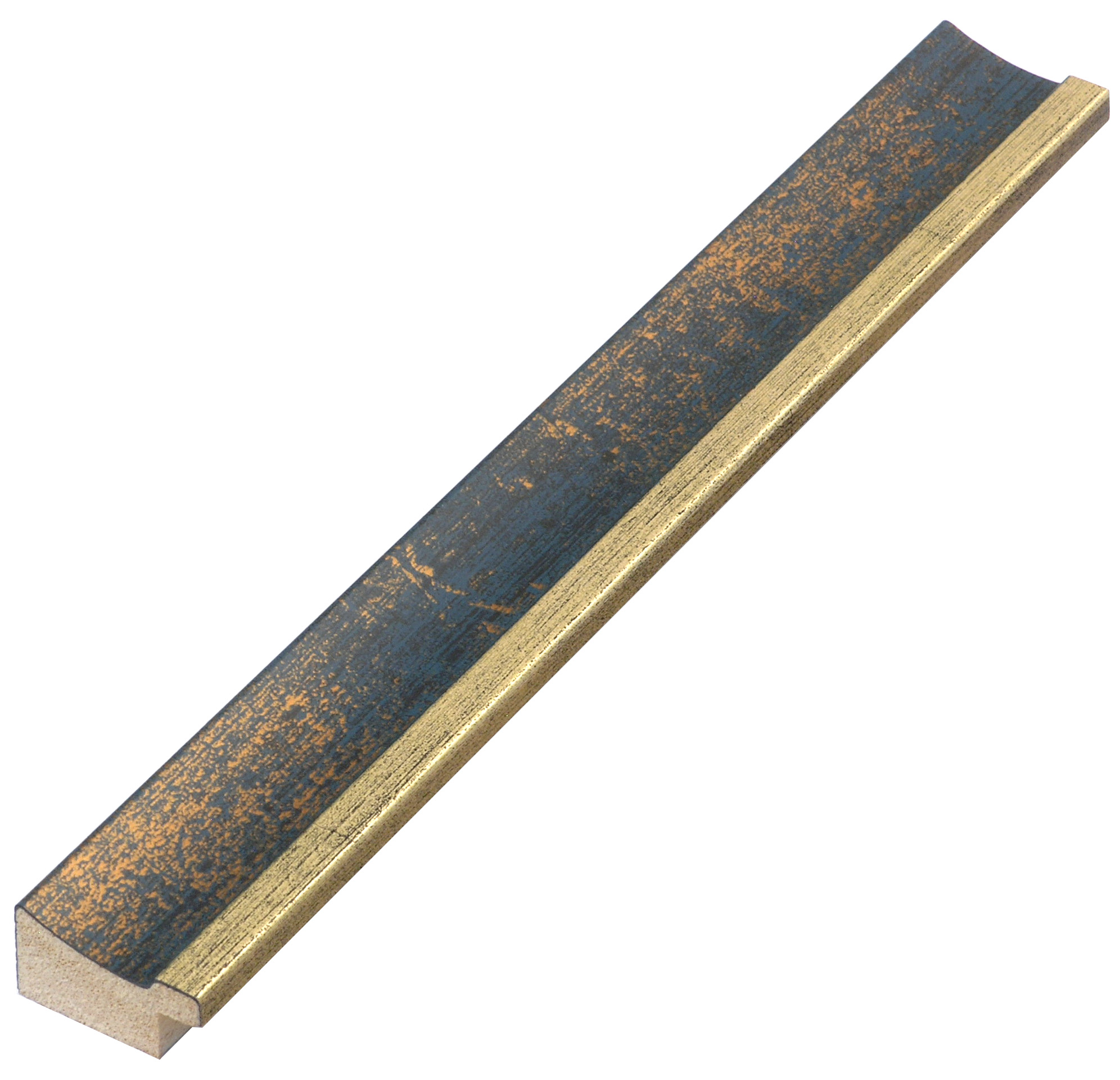 Moulding finger-jointed pine - Width 25mm - Gold with blue band - 282BLU