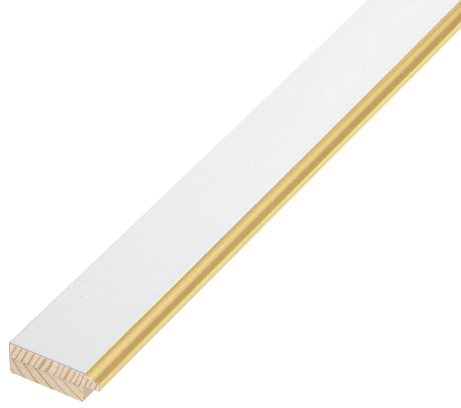 Liner finger-jointed pine, width 34mm, height 12 - White, gold edge - 34BIANCORO