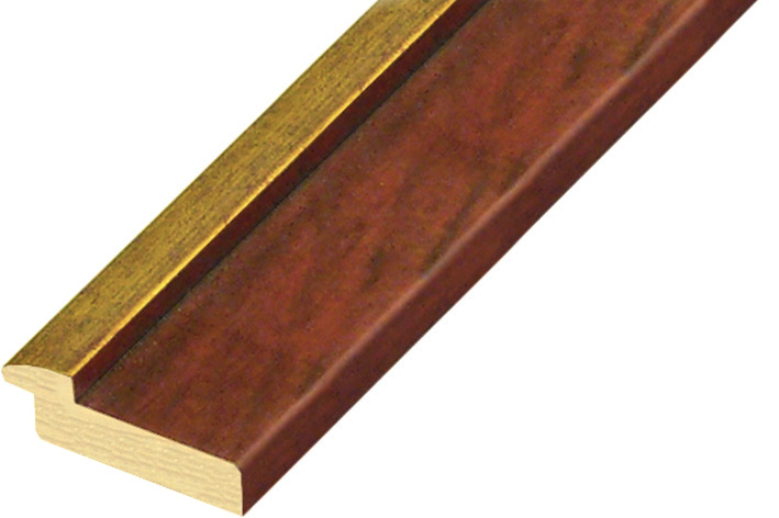 Moulding finger-jointed pine 39mm - mahogany colour with gold edge - 366MOGANO