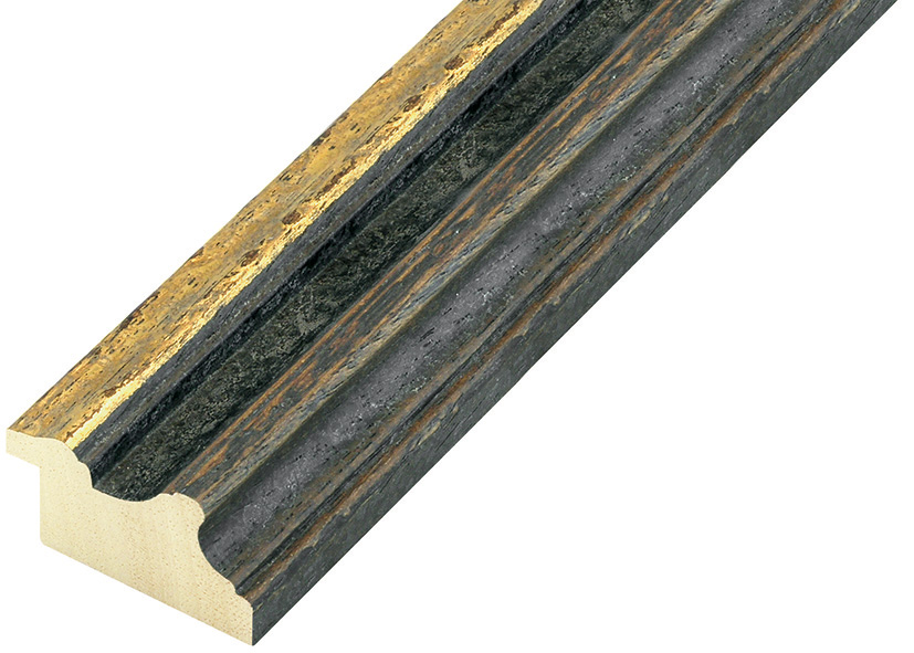 Moulding ayous, 37mm, aged finish - black with golden fillet - 389NERO