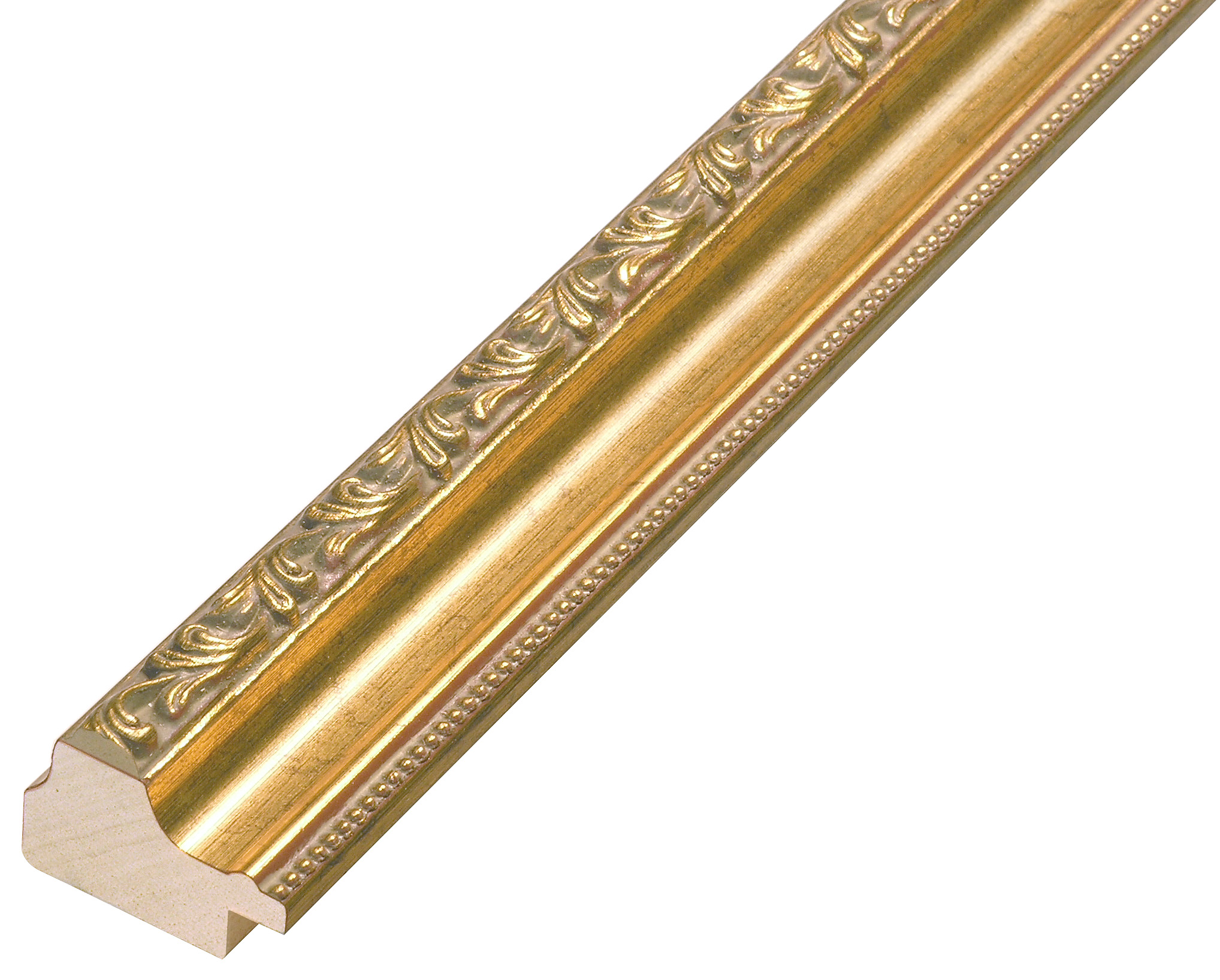 Moulding finger-jointed pine width 32mm - gold with relief decorations