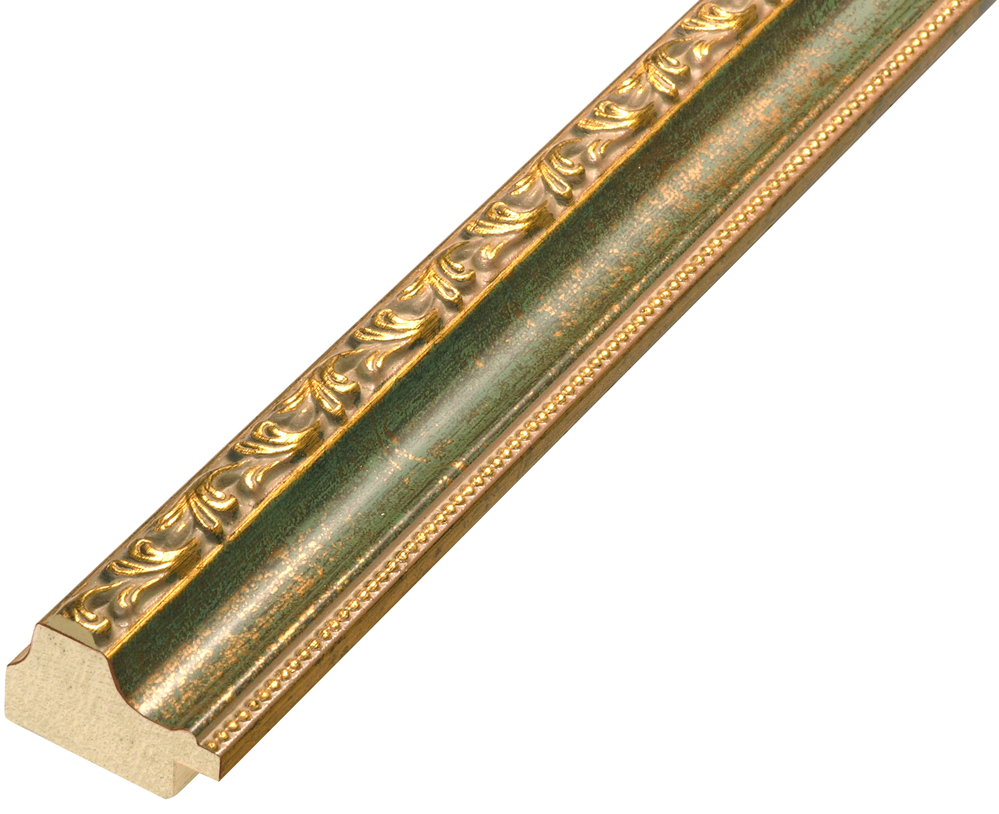 Moulding finger-jointed pine width 32mm - green with gold decorations - 392VERDE