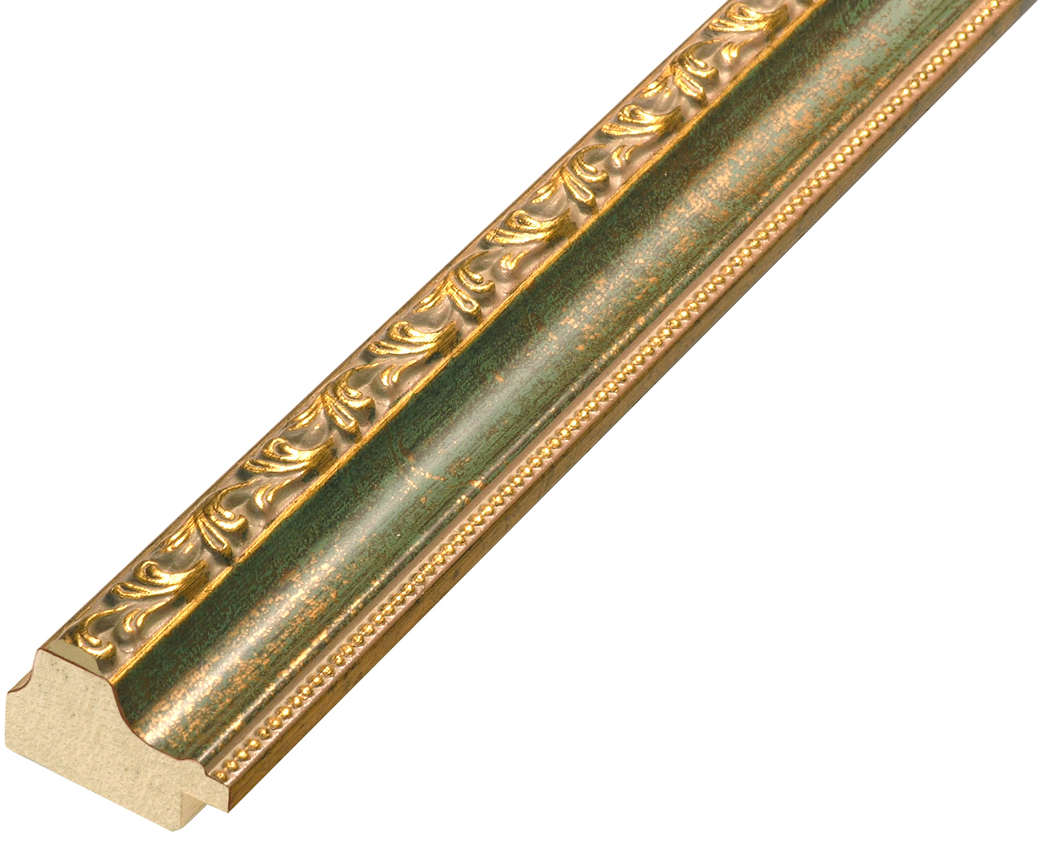 Moulding finger-jointed pine width 32mm - green with gold decorations