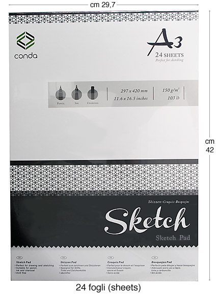 Drawing paper in 24 sheets blocks A3 size - cm 29,7x42