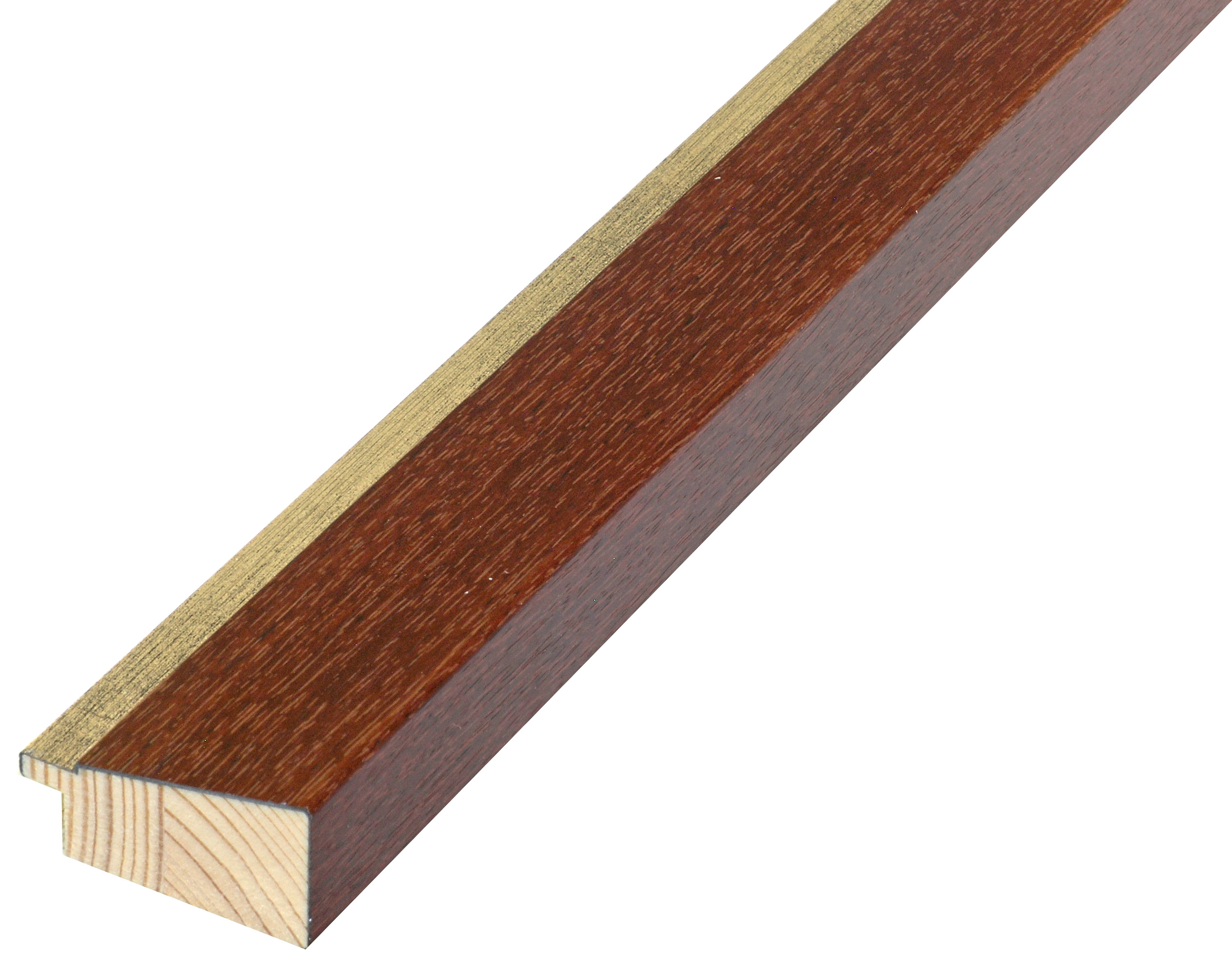 Moulding finger-jointed pine, width 42mm height 22 - walnut gold fille