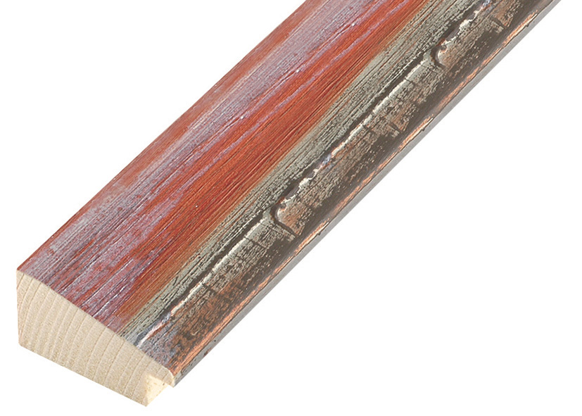 Moulding finger-jointed fir 37mm - distressed red finish, silver edge - 472ROSSO