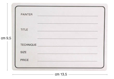 Self-adhesive labels for frame backs, in English - Pack 50