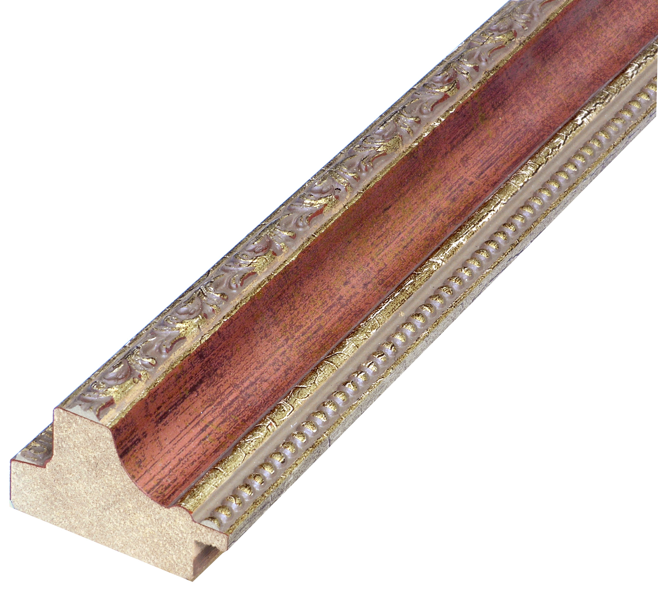 Moulding finger-jointed pine - width 53mm height 35 - gold, red band