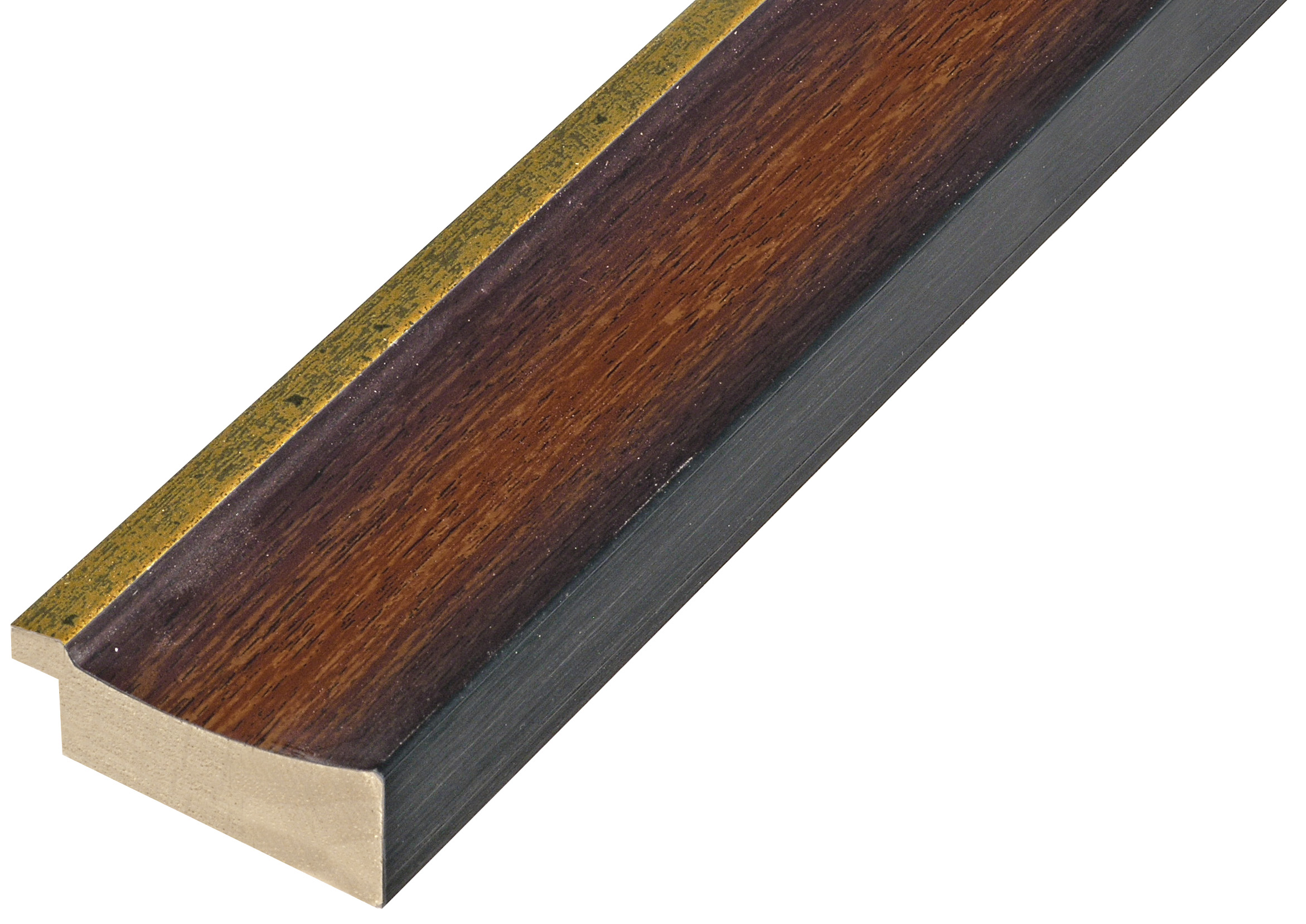 Moulding finger-jointed pine - Width 50mm - Walnut, gold sight edge 