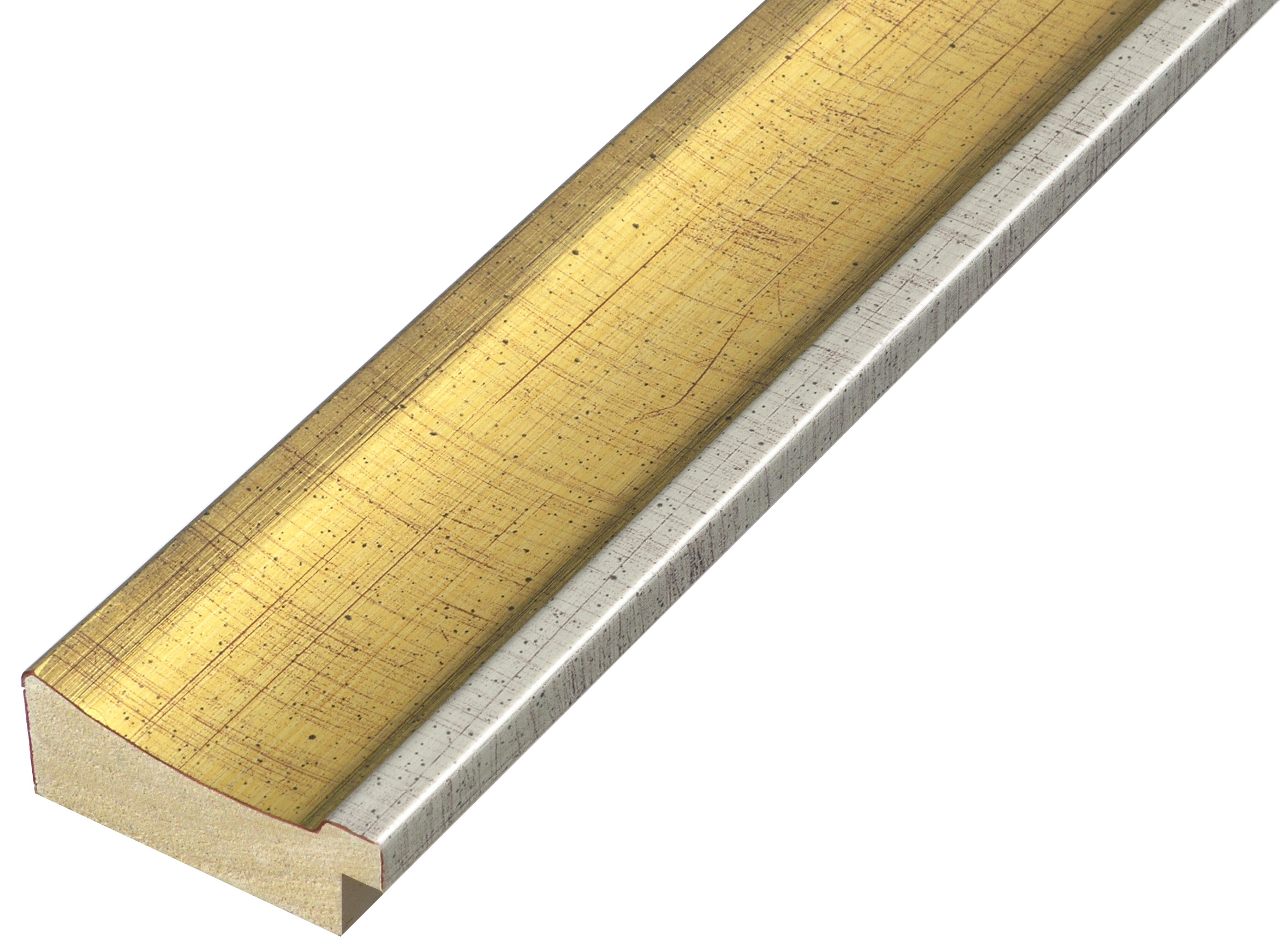 Moulding finger-jointed pine, width 50mm - gold with silver edge - 535ORO