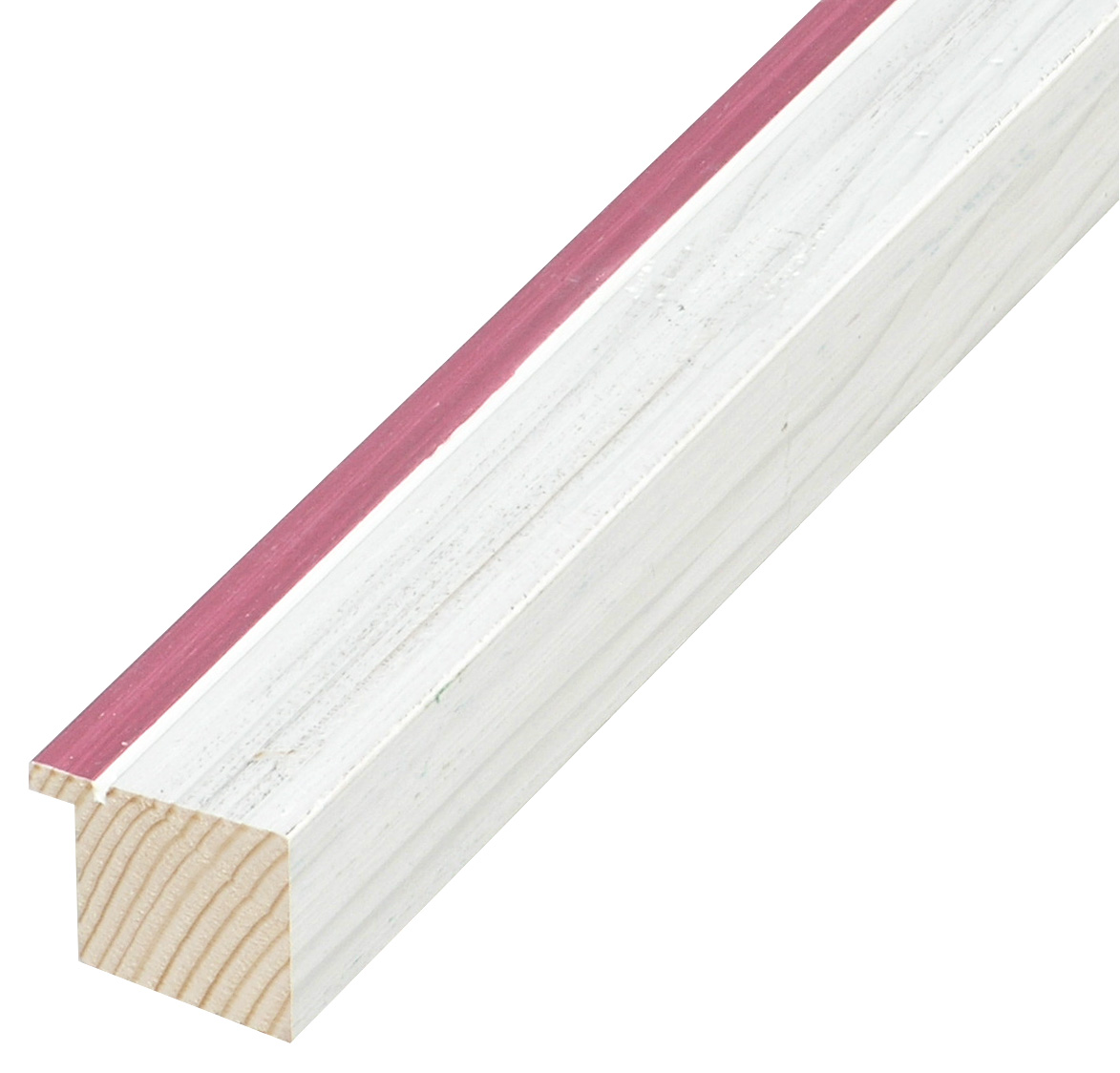 Moulding finger-jointed pine height 33mm - White, fucsia edge