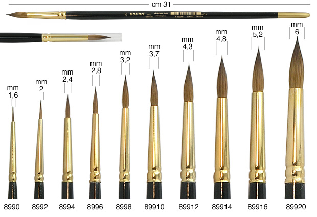 Round Kolinsky sable brushes no. 0