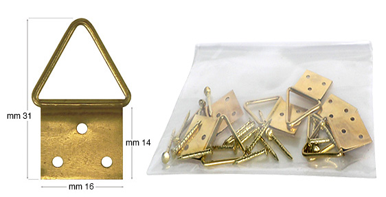 Bag of 6 brass hangers No.4 with 18 nails