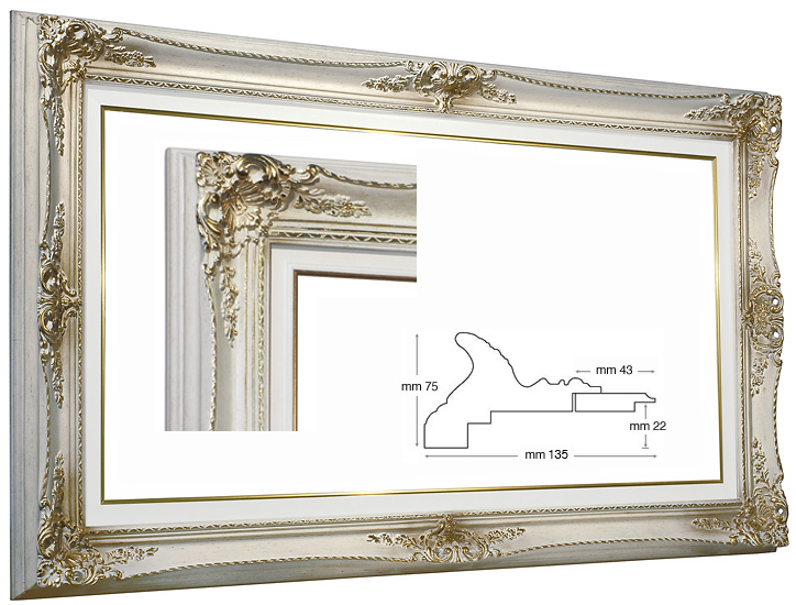 Ivory baroque frames with ivory wood liner 600x1200 mm