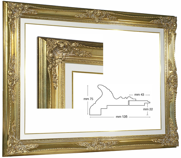 Gilded baroque frames with ivory wood liner 600x1200 mm
