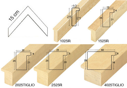 Complete set of corner samples of raw ramin mouldings (7 pieces)