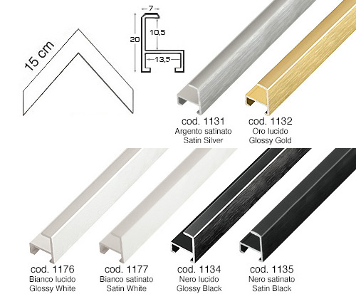 Complete set of corner samples of moulding Alum.serie 11 (8 pieces)