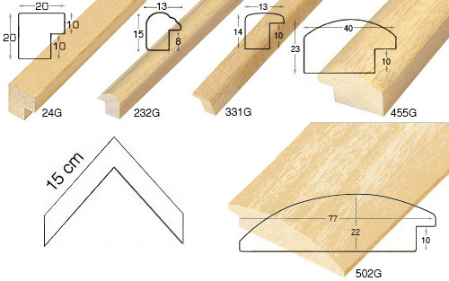 Complete set of corner samples of raw mouldings (5 pieces)