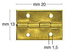 Brass plated iron hinges 13x20 mm - Pack 200