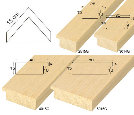 Complete set of corner samples of flqt raw mouldings (7 pieces)