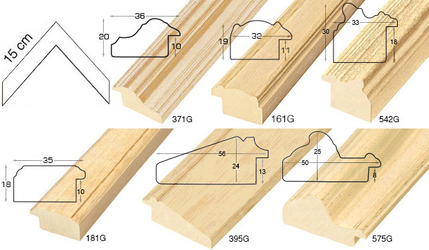 Complete set of corner samples of raw mouldings (6 pieces)