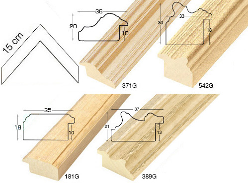 Complete set of corner samples of raw mouldings (6 pieces)