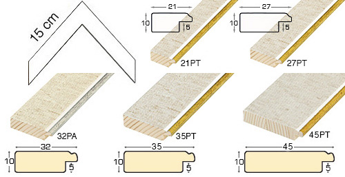 Complete set of corner samples of mouldings canvas effect (5 pieces)