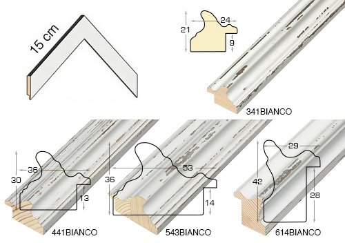 Complete set of corner samples of moulding - shabby white (4 pieces)