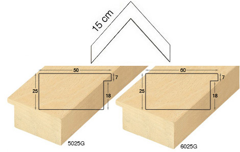 Complete set of corner samples of raw mouldings height 25mm (8 pieces)