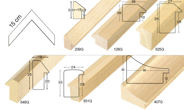 Complete set of corner samples of raw moulding (6 pieces)