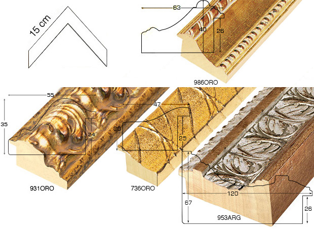 Complete set of corner samples of various moulding (2 pieces)