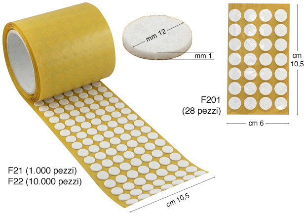 Self-adhesive felt pads, Ø 12 mm, thick 1 mm - 10000 pads