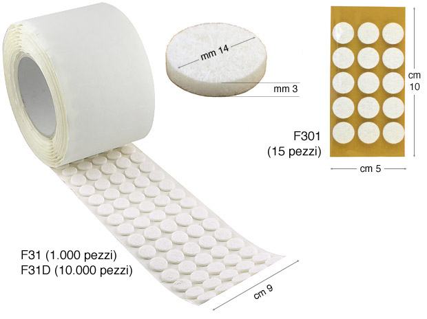 Self-adhesive felt pads, Ø 14 mm, thick 3 mm - 1000 pads
