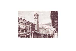 Etching: Schiavo: Piazza Erbe cm 35x50 (sepia)