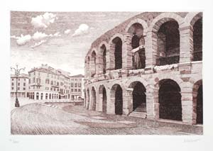 Etching: Schiavo: Arena di Verona - cm 35x50