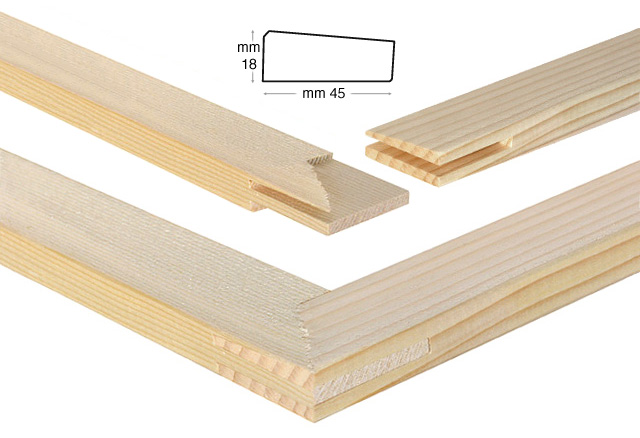 Stretcher bars, wood, 45x18 mm, 70 cm