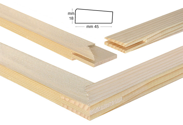 Stretcher bars, wood, 45x18 mm, 75 cm