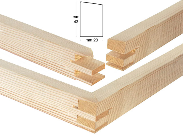Stretcher bars, fir, 28x43 mm, length cm 60