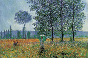 Poster on canvas: Monet: Felder im fruhling 120x90 cm