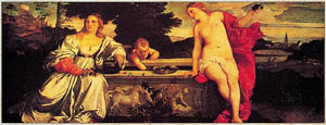 Poster with frame:Tiziano: Amor sacro/profan140x57