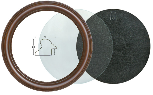 Round frames, antique walnut, complete - diameter 20 cm