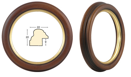 Round frames, walnut, gold fillet - diameter 12 cm