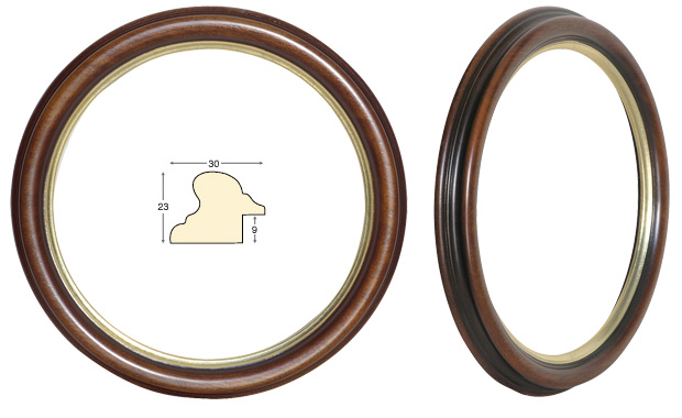 Round frames, walnut, gold fillet - diameter 20 cm
